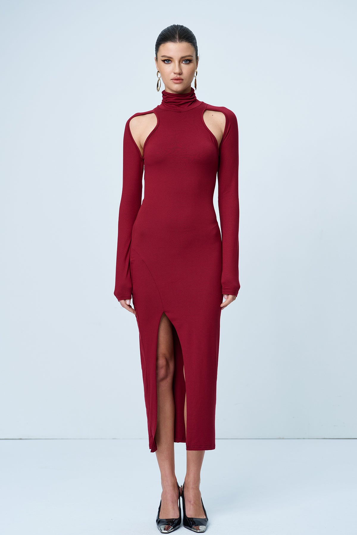 Red Bodycon Maxi Dress with Cutout Detail