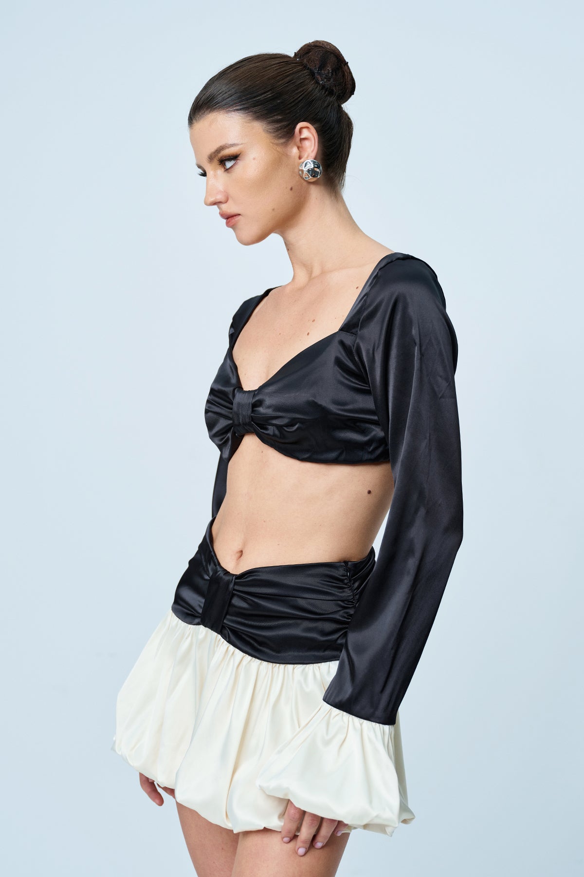 Modern Ruch Detail Skirt Set