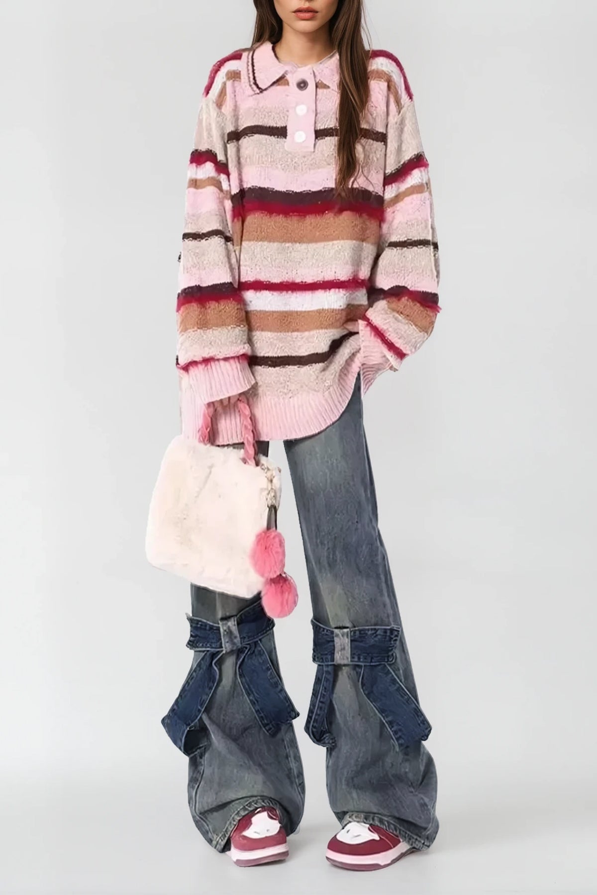 Feminine Bow Detail Wide Leg Jeans - High-Quality Denim