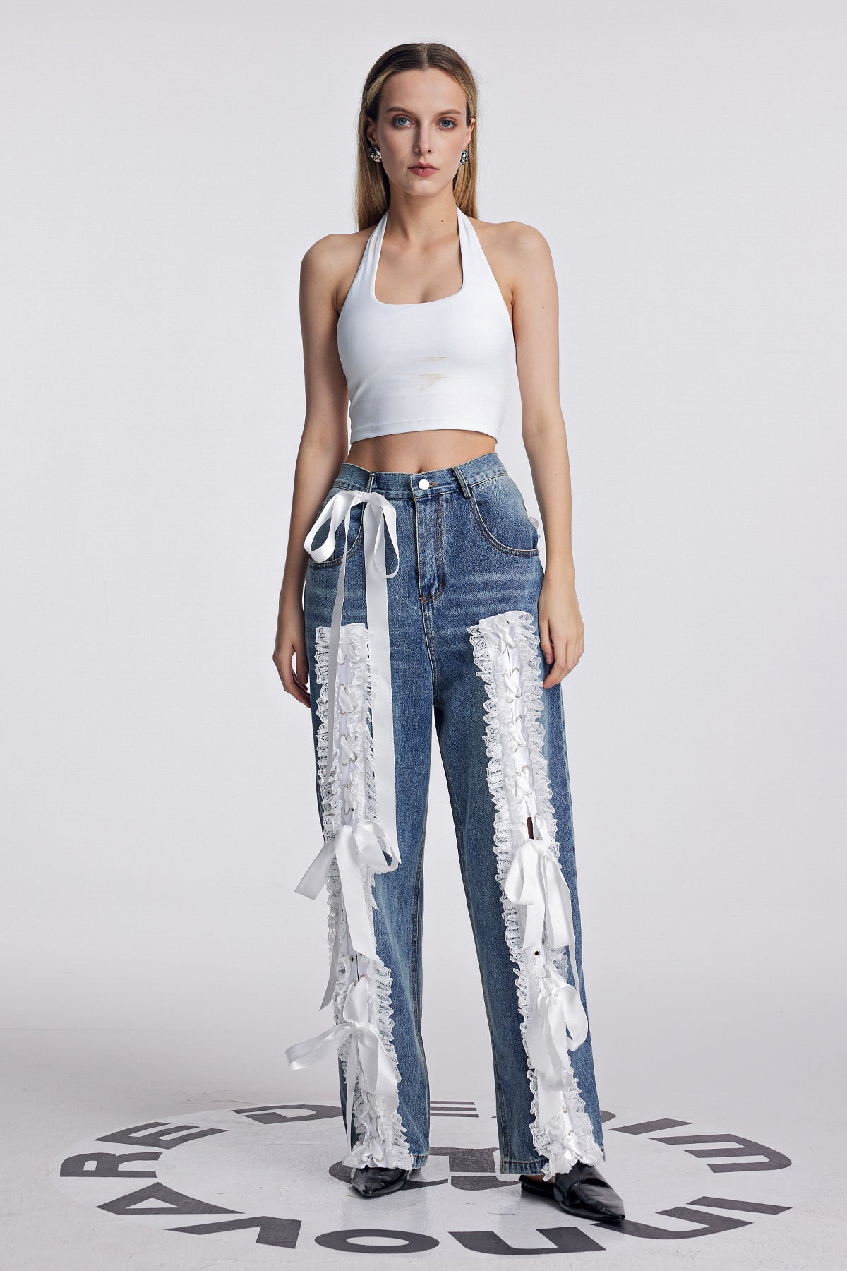 Lace-Up Jeans for Women - Amondi Lace Deconstruct Design