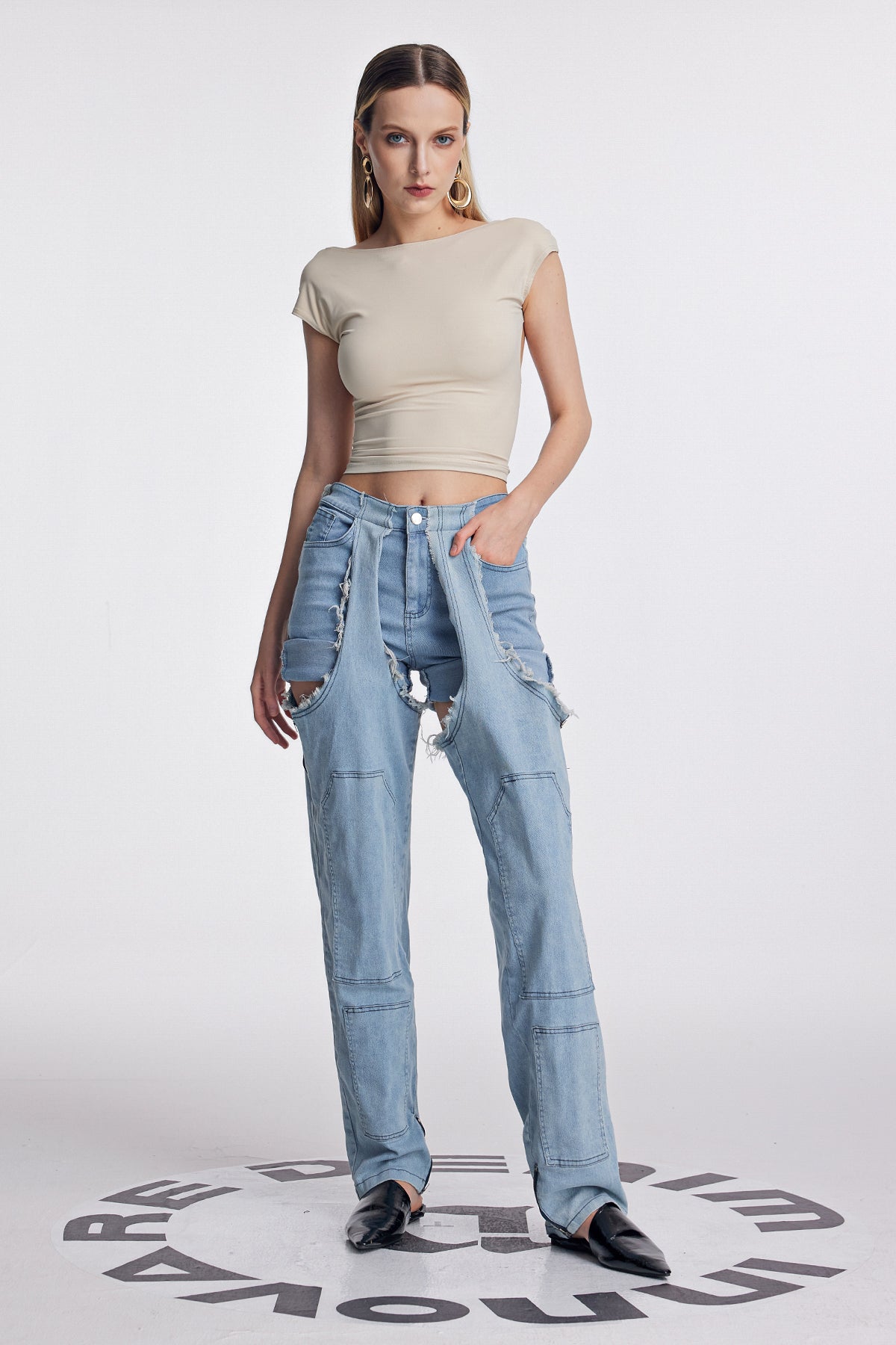 Slight Blue Asymmetric Fringe Jeans for Urban Edge Style