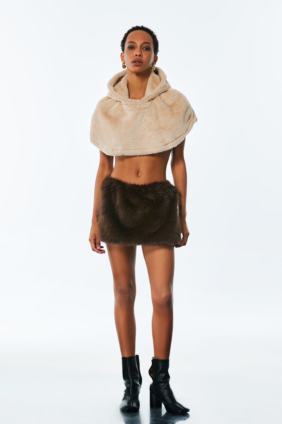 Luxurious Brown Faux Fur Short Skirt
