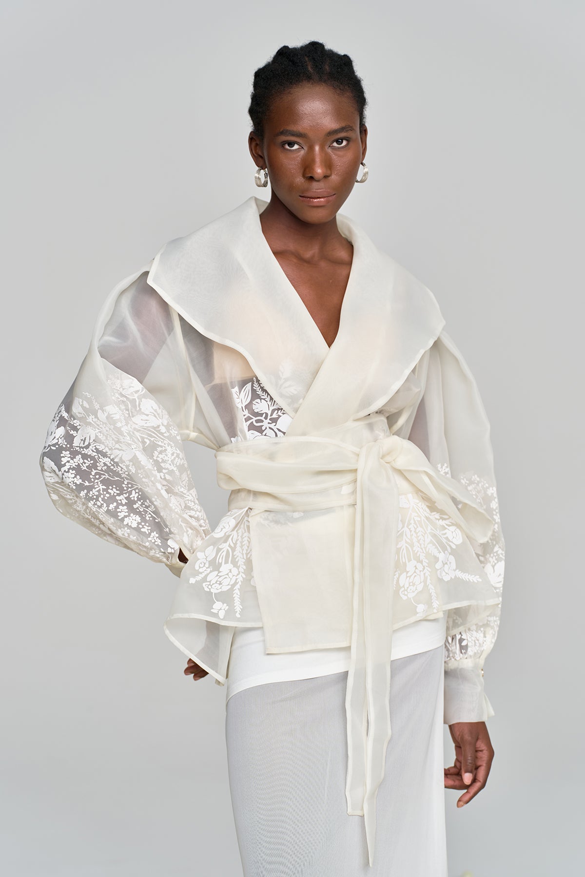 Elegant Floral Lapel Shirt in White