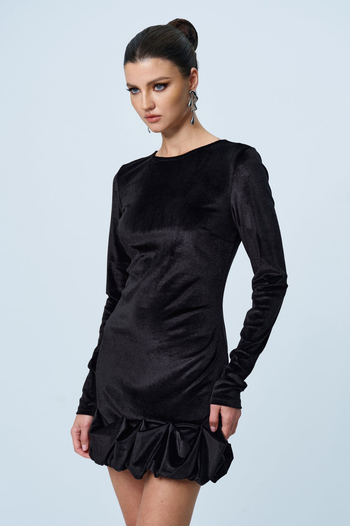 Chic Ruffle Bodycon Mini Dress in Black - Clearance Sale