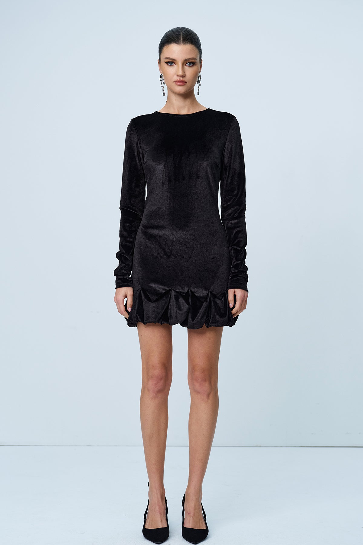 Chic Ruffle Bodycon Mini Dress in Black - Clearance Sale
