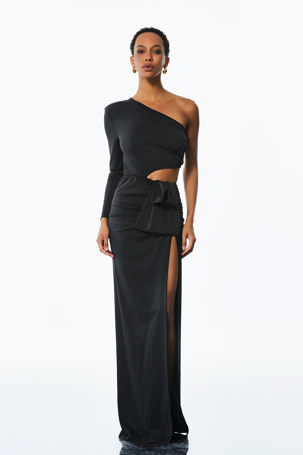 Elegant Black One Shoulder Cutout Maxi Dress