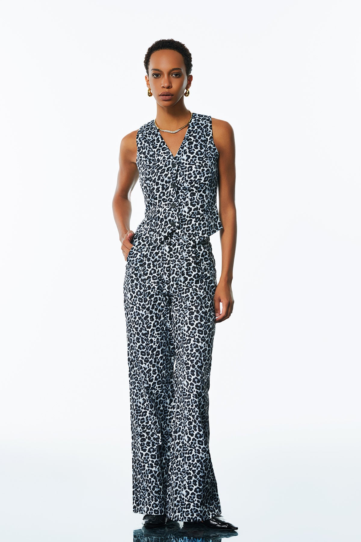 Leopard Print High-Waisted Pants Set