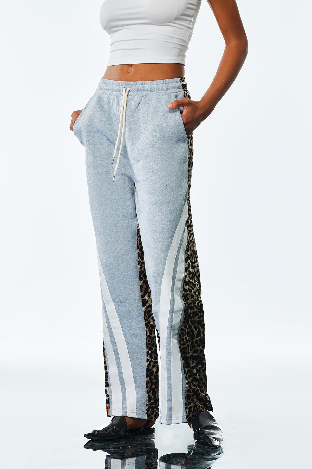 Leopard Print Stripe Pants in Grey for Urban Edge Style