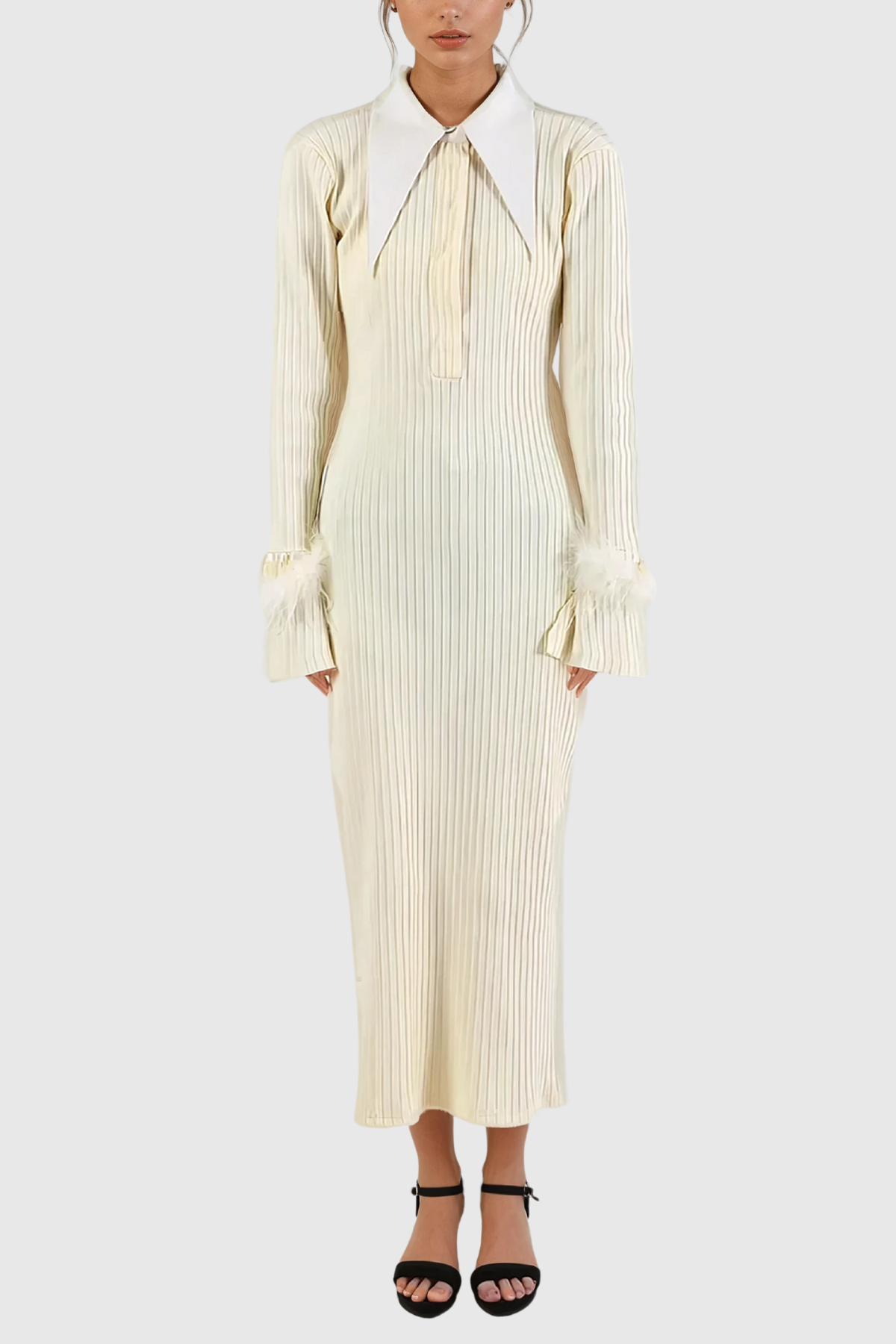 Feather Knit Lapel Maxi Dress - Elegant Style & Comfort