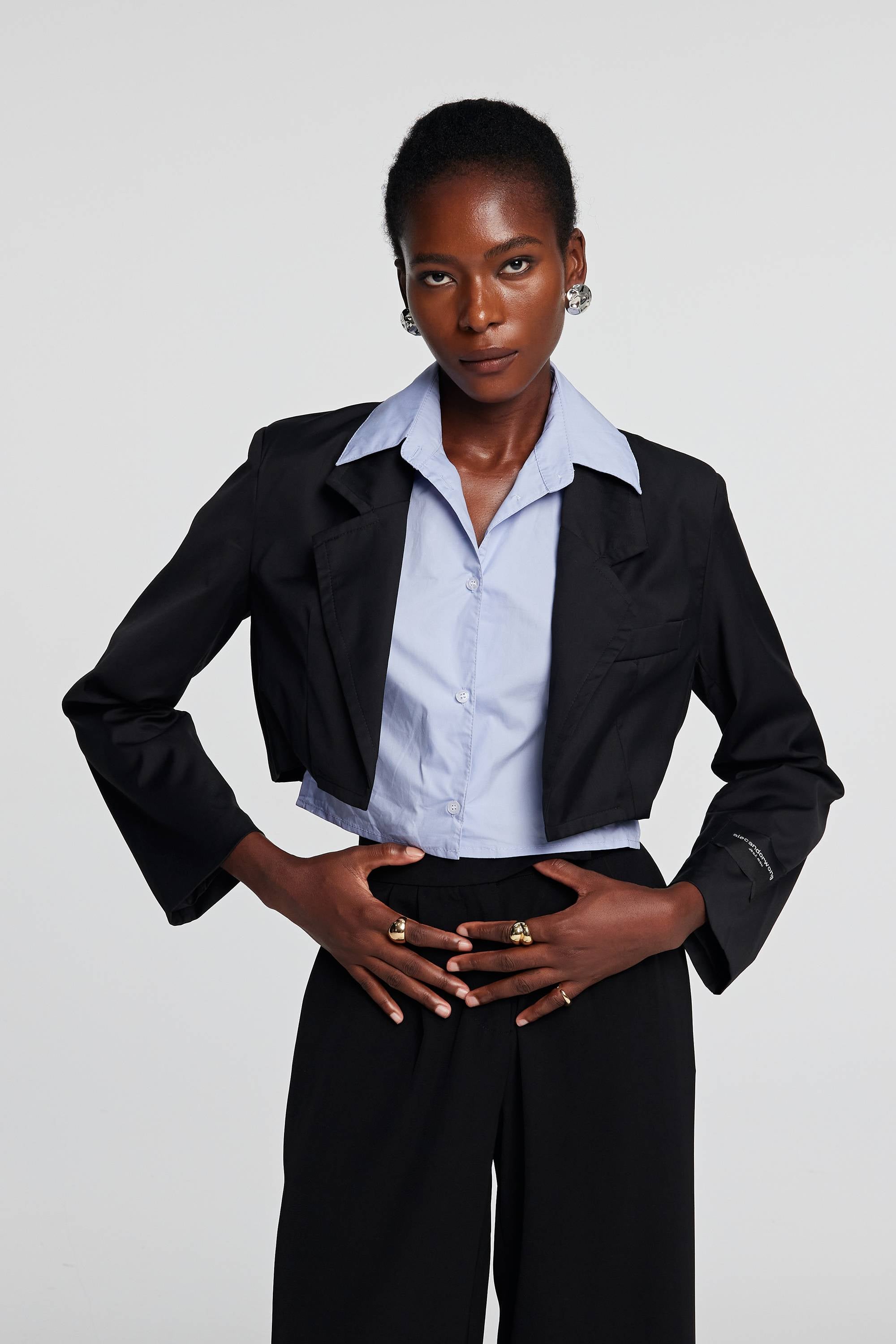 Black Patchwork Short Blazer Shirt