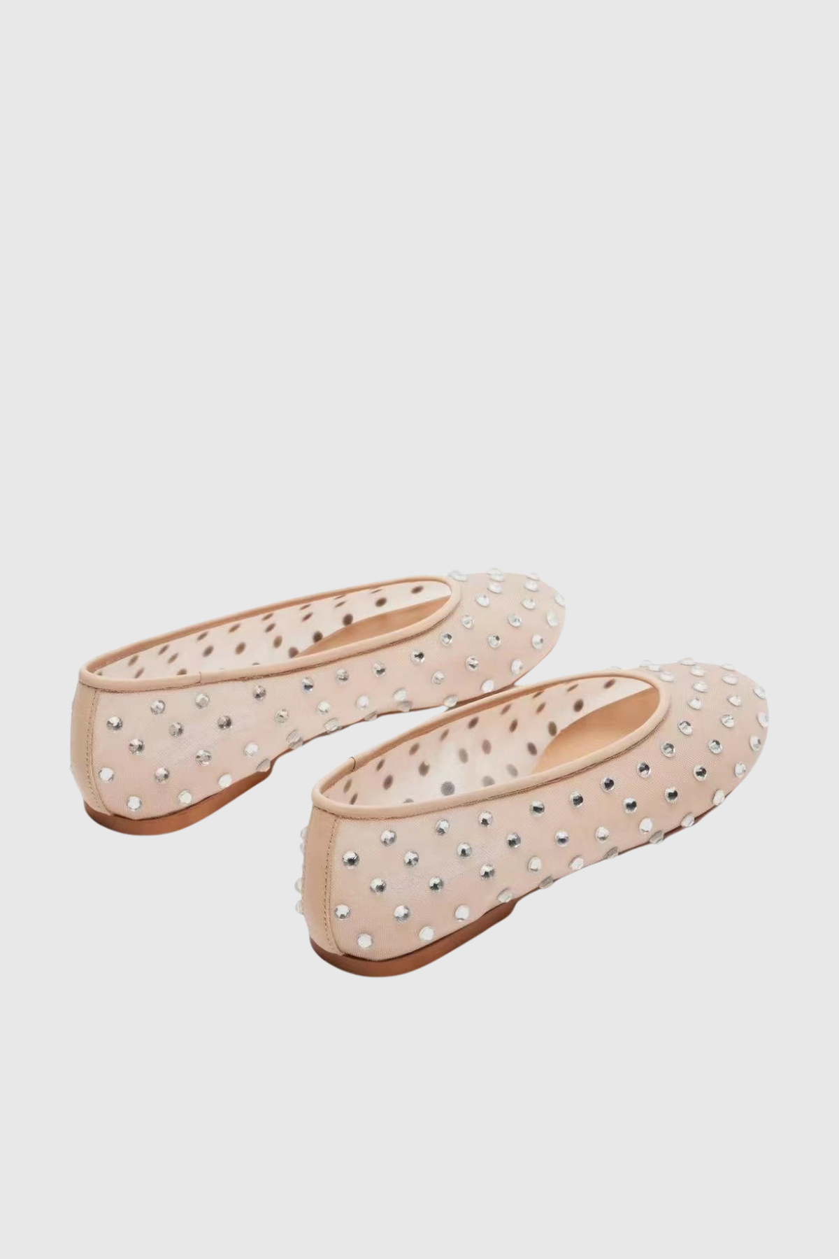 Apricot Rhinestone Mesh Flats for Elegant Glamour