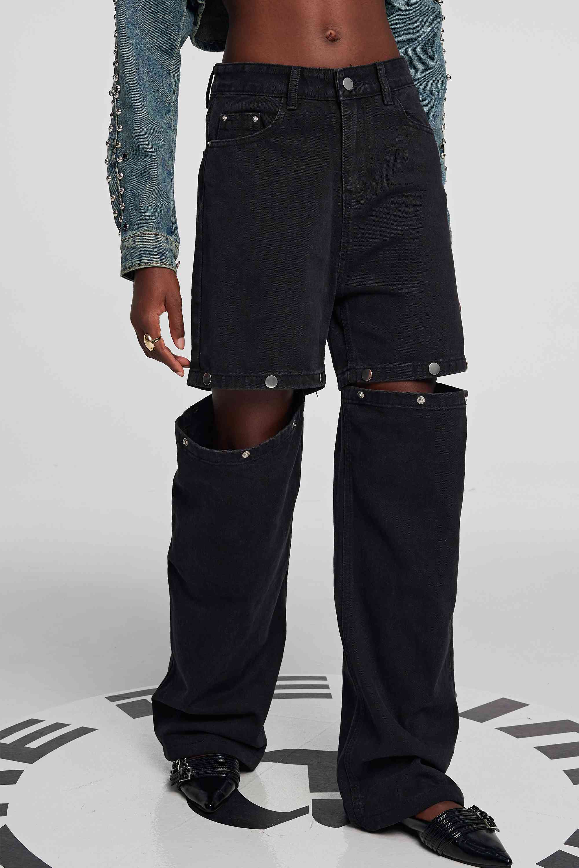 Black Button Detail Jeans for Stylish Outfits