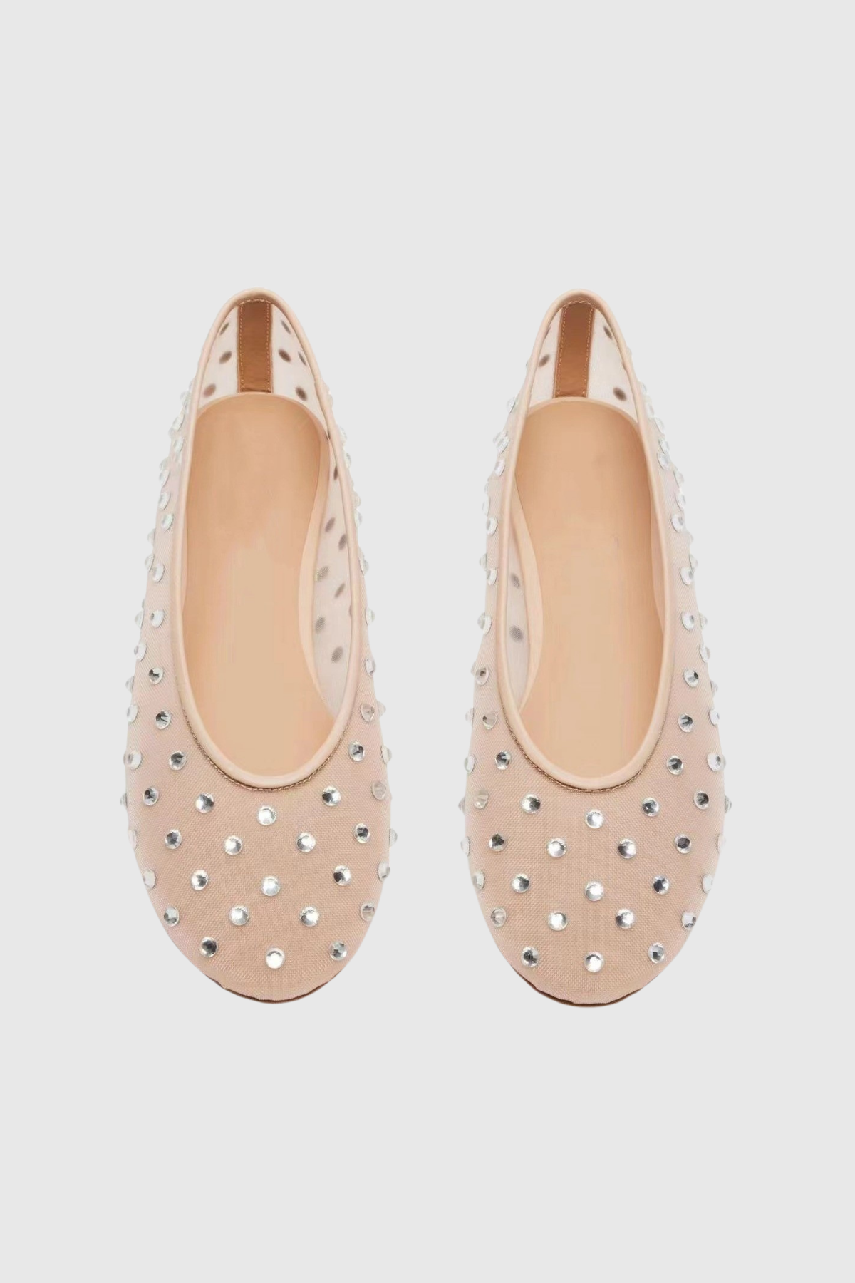 Apricot Rhinestone Mesh Flats for Elegant Glamour