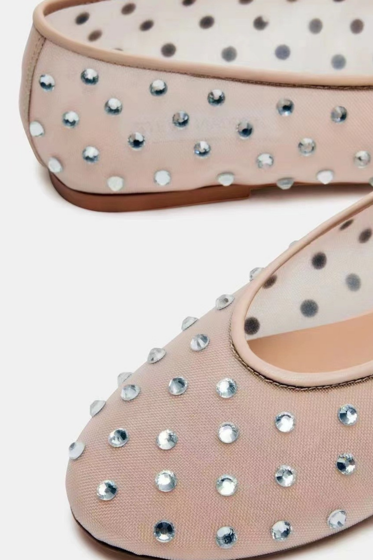 Apricot Rhinestone Mesh Flats for Elegant Glamour