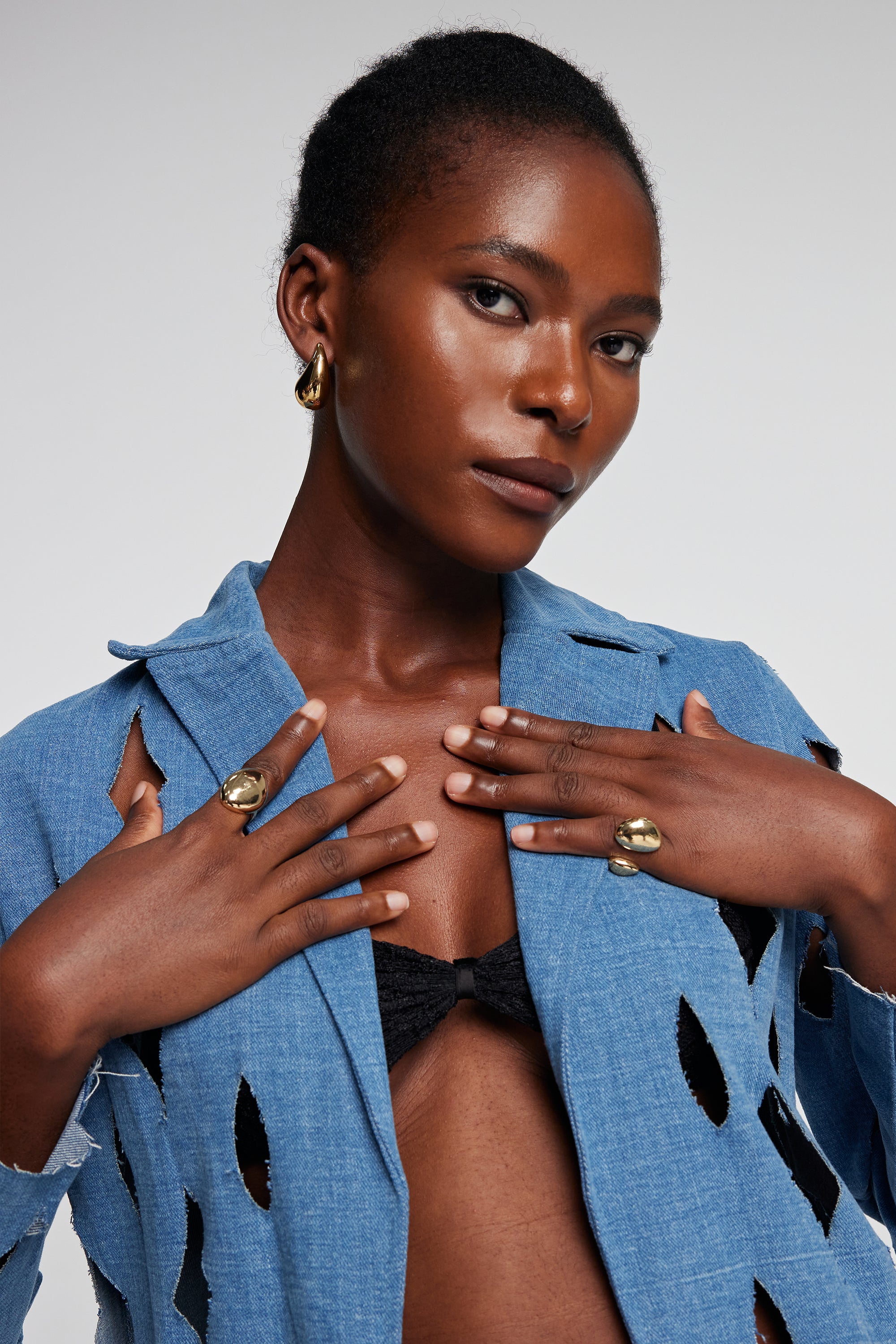 Gold Asymmetric Drop Ring - Elegant Glossy Statement Piece