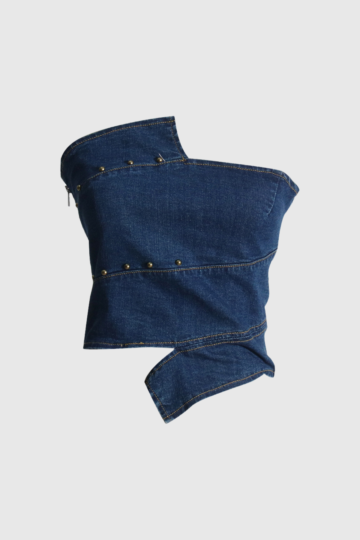 Jayla Off Shoulder Denim Top - Blue Patchwork Style