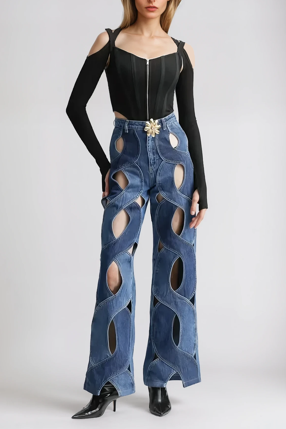 Stylish Blue Cutout Denim Jeans - Comfortable Fashion for All-day Wardrobe