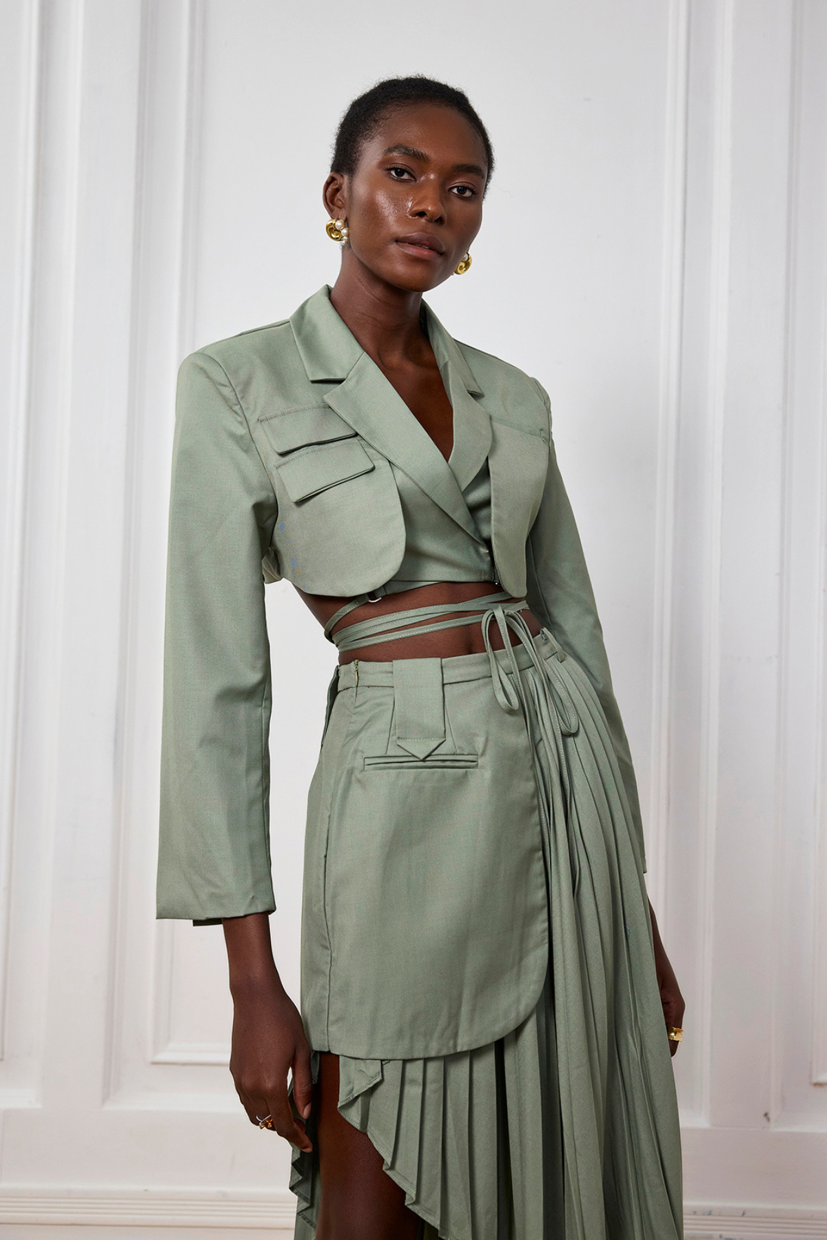 Short Cutout Lace-Up Jacket in Green - Chic Rebel Style
